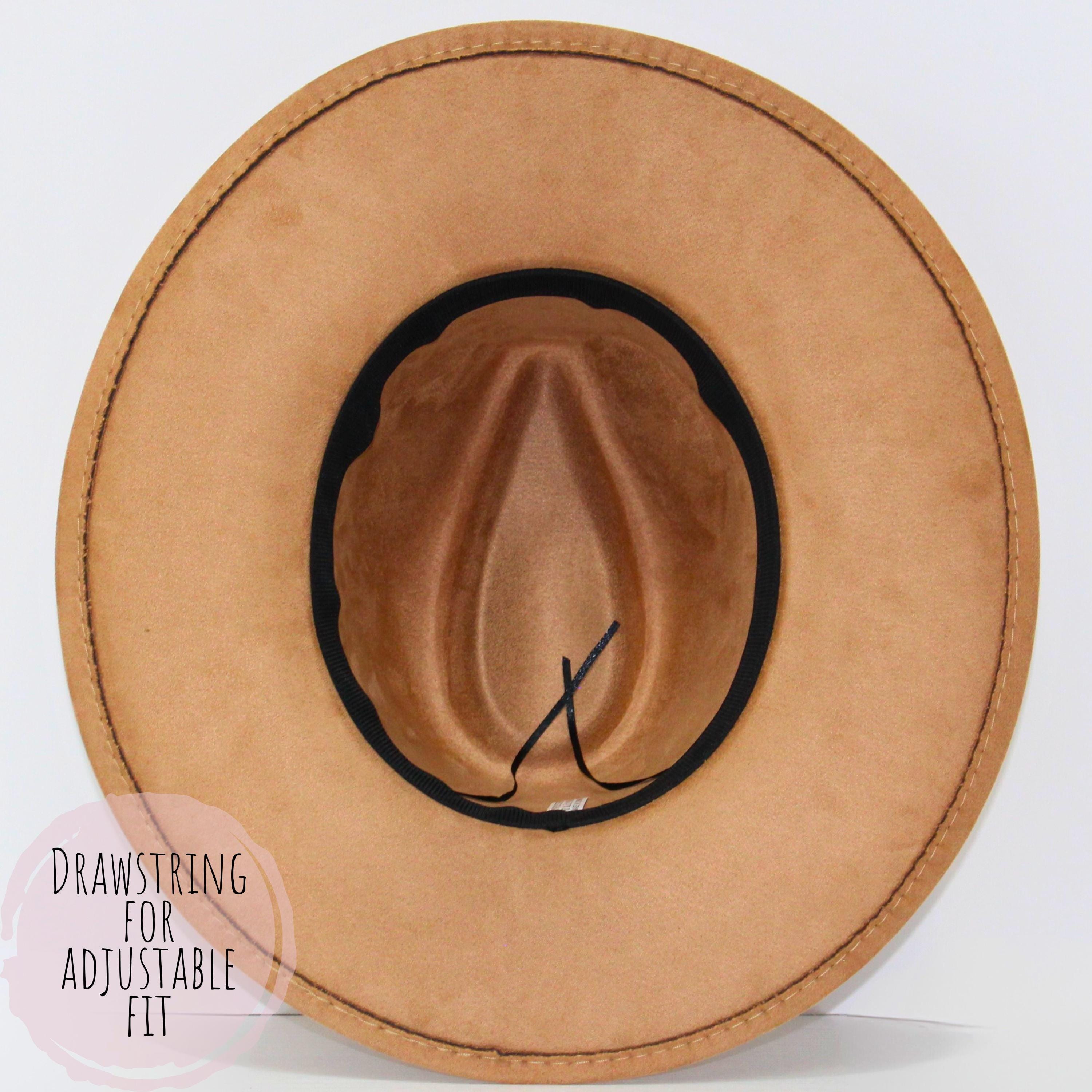 Wide Brim Vegan Suede Fedora Camel Hat Gold Floral Western 