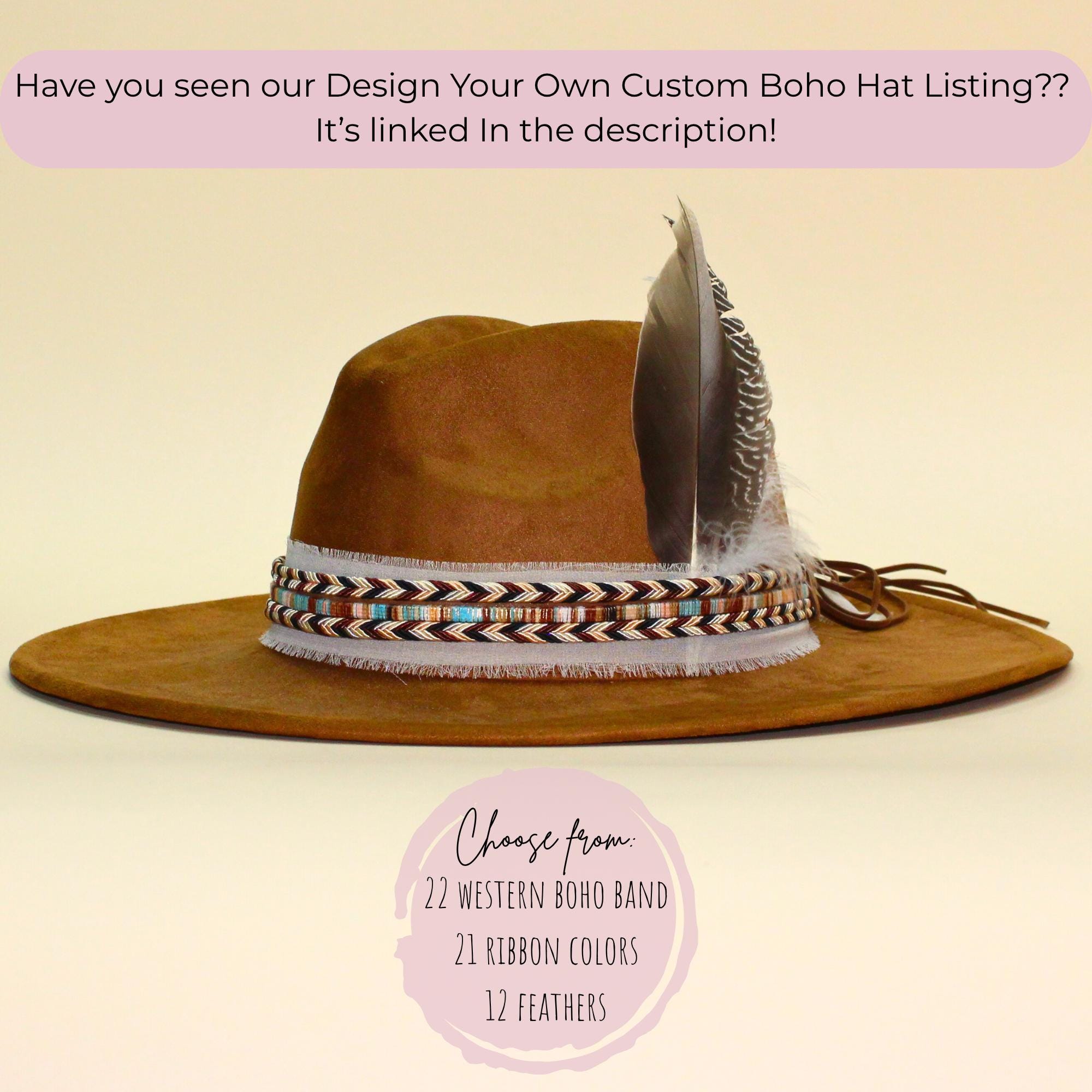 Wide Brim Vegan Suede Fedora Camel Hat Gold Floral Western  display picture 3