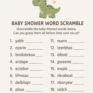 A Baby Saurus Is On The Way Baby Shower Game Printable - Dinosaur Word Scramble - Instant Download Baby Shower Activity