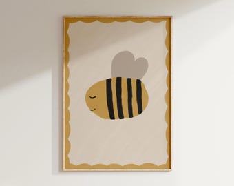 Impresión de pared de abeja para habitación de bebé / Arte para habitación infantil / Habitación de bebé / Ilustración de género neutro / Póster divertido para habitación de bebé / Obra de arte para sala de juegos / Descarga digital