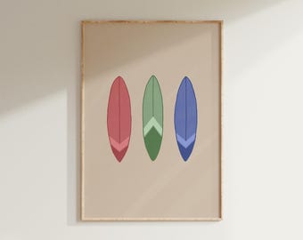 Surfboard Wall Poster | Coastal Beach Print | Nursery or Kids Room Decor | Surfer Art | Tropical Surf Digital Download | Coast House Print