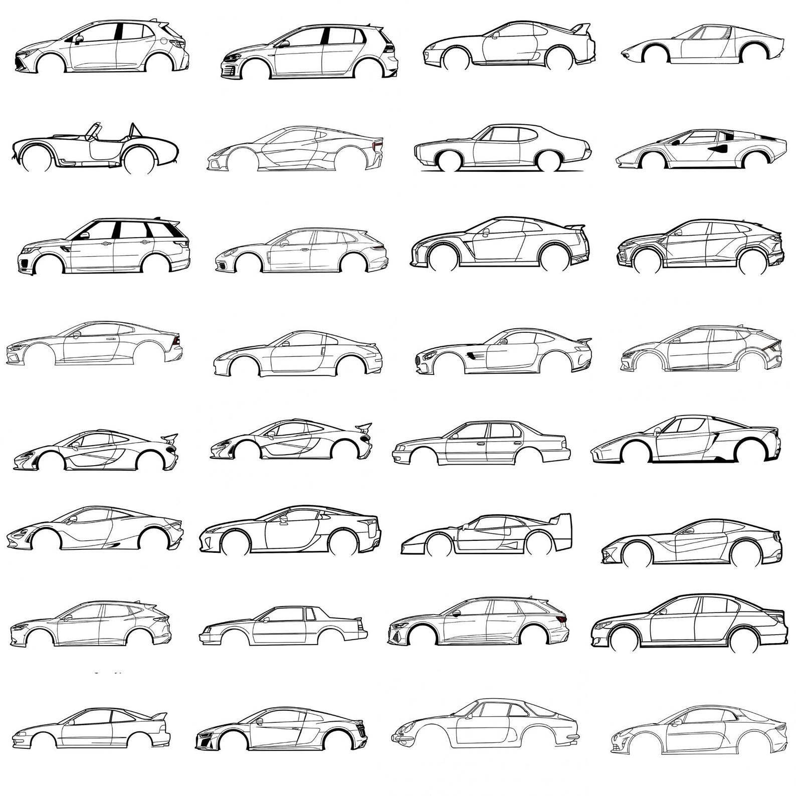 32 Iconic Car Silhouettes Laser Cut Files | DXF DWG SVG | Supercars ...