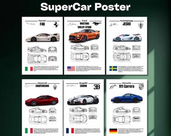 Supercar Poster Set | Automotive Blueprint Art (Digital Download)