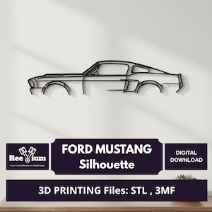 Mustang Silhouette Väggkonst 3D-utskriftsfiler | STL 3MF Bildekormodell