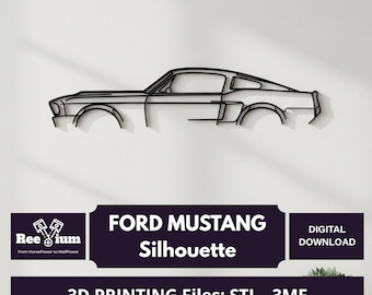 Arquivos para impressão 3D de arte de parede com silhueta de Mustang | Modelo de carro STL 3MF