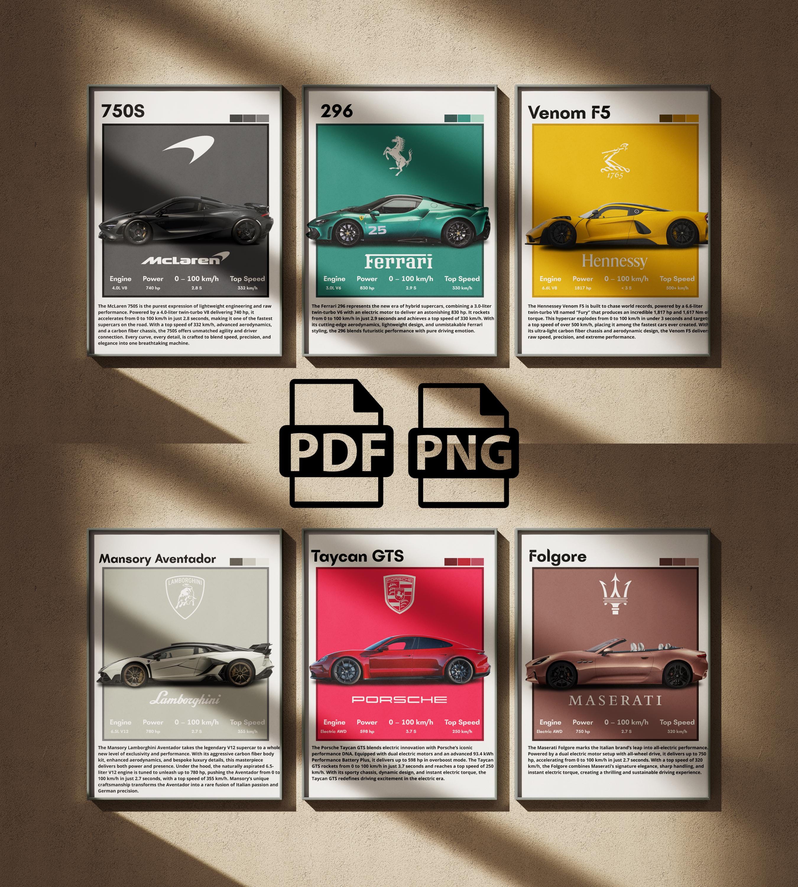 Supercar Poster Set – Exotic , Sports Car Wall Art Digital Prints