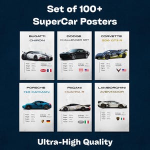 Supercar Wall Art – Sports Car Poster Set – Digital Download Prints