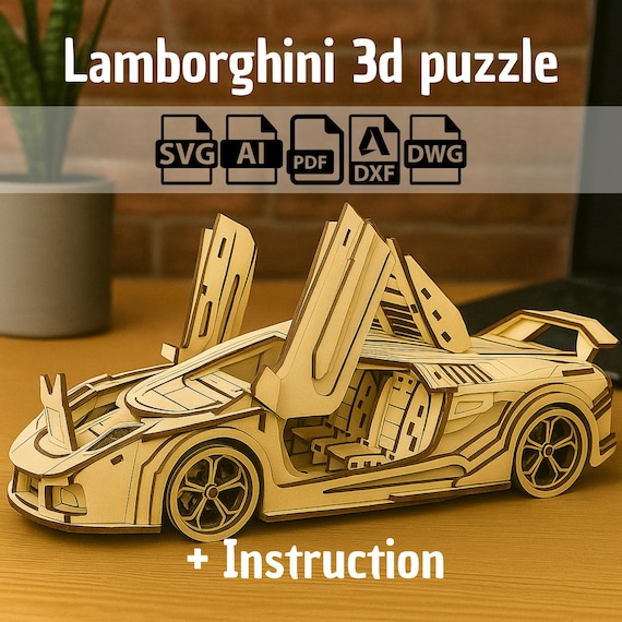 Lamborghini 3D Puzzle - Laser Cut Car Model Plans (digital File