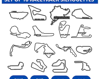 Paquete de siluetas de pista de carreras: Archivos cortados con láser de circuitos de automovilismo (descarga digital)