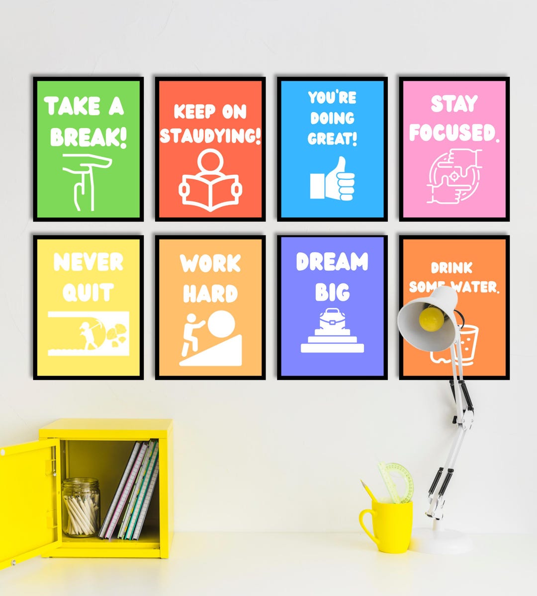 Motivational Posters Set: Study Room & Classroom Art (PNG + PDF Digital ...