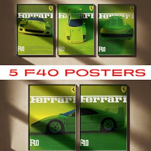 Ferrari F40 Poster Set of 5 – Supercar Wall Art – Digital Download PNG – Classic Ferrari Print – Gift for Car Enthusiasts