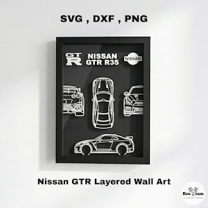 Nissan GT-R R35 Layered Wall Art Svg Dxf Png | 3D Car Laser Cut File | JDM Garage Decor | Glowforge CNC Download