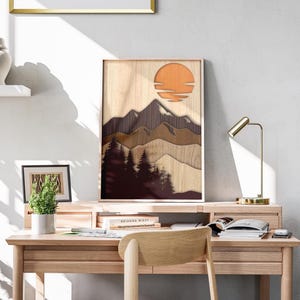 Arte mural de bosque de montaña en capas: diseño cortado con láser de 7 capas (descarga digital)