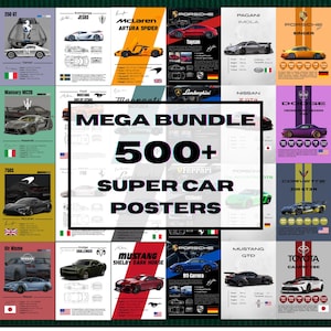 Superbil-affischpaket: 500+ biltryck, väggkonst (digital nedladdning PNG)