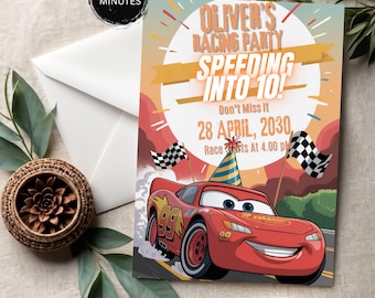 Lightning McQueen Birthday Invitation: Cars Theme, Editable Canva Template (Digital Download 5x7)