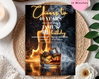 Whiskey Birthday Invitation: Editable 30th 40th 50th Scotch Bourbon Theme Party (Digital Download)