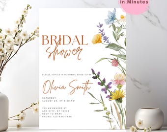 Wildflower Bridal Shower Invitation, Floral Boho Bridal Shower Invitation template