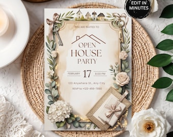 Floral Housewarming Invitation, Elegant Printable Template (Digital Download)
