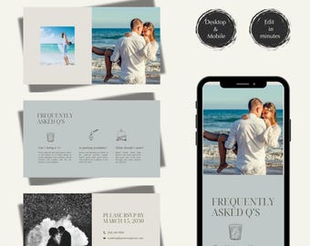 Beach Wedding Website Template: Minimalist, Customizable Canva Design (Digital Download)