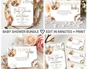 Editable Baby is Brewing Invitation Bundle, A Coffee Beans Baby Shower Invitation Set, Brewing Coffee Baby Shower Template Set
