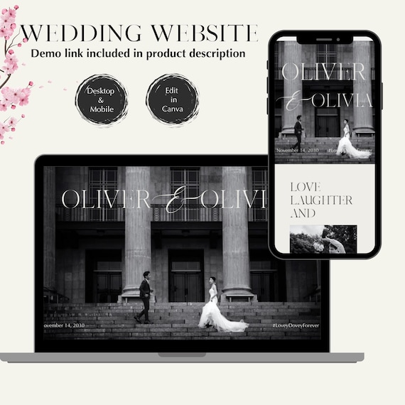 Elegant Wedding Website Template, Canva Wedding Web Invitation, Online RSVP, Wedding Countdown, Interactive Map, Canva Website Invite