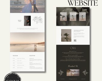 Beach Wedding Website Template: Minimalist, Customizable Canva Design (Digital Download)