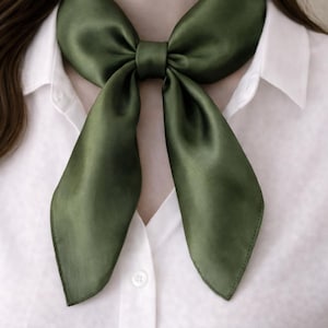 Plain Green Colour Summer Silk Print Scarf, Luxury Square Neck Accessories, Satin Square Scarf, Summer Neckerchief, Gift For Her, Lady Scarf