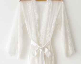 Elegant Bridal Lace Robe, White Lace Robe, Women Kimono Bridal Robe, Wedding Robe ,Bridal Party, Valentines Gift, Ladies Robe, Gift For Her