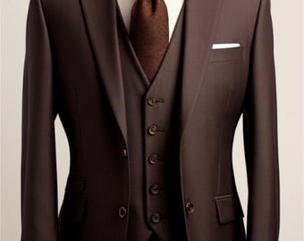Indyjski męski ciemnobrązowy trzyczęściowy garnitur na wesele, klasyczne formalne okazje, smoking męski