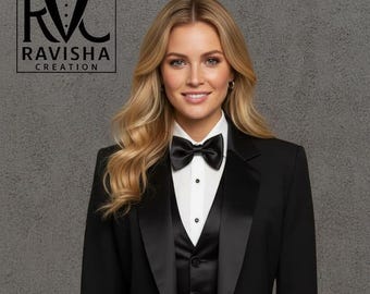 Premium Women's Black Tuxedo Suit , Slim Fit Prom Evening Wear,Elegant Formal Pantsuit,