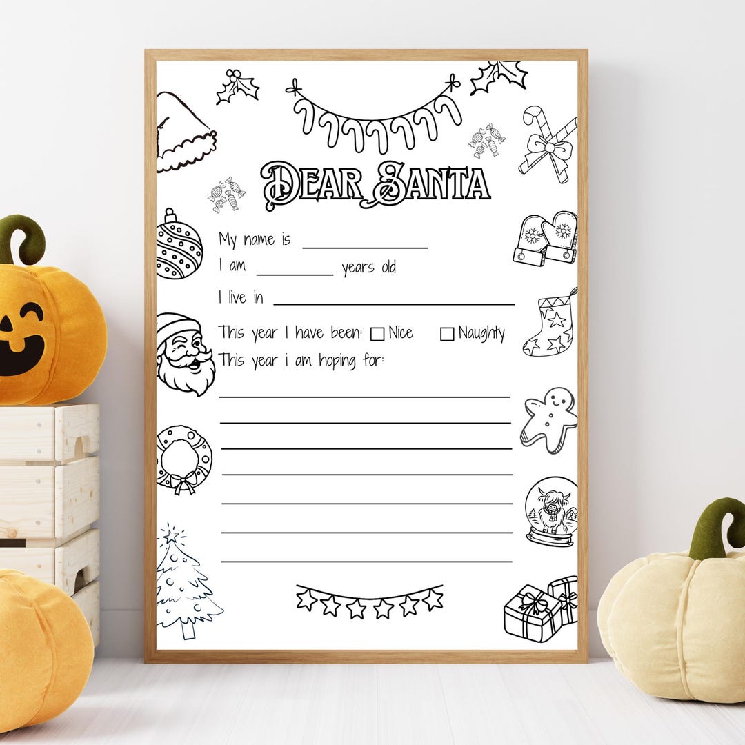 Letter to Santa Coloring Page, Christmas Wish List (printable PDF) - Etsy