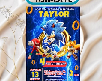 Sonic Birthday Invitation: Super Hedgehog Party, Editable Canva Template (5x7 inches, Digital Download