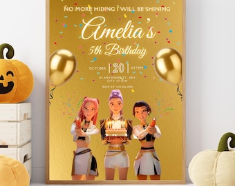 KPOP Demon Hunters Birthday Invitation, Editable Canva Template, Huntrix Golden Printable Bday Party Invite Digital Download