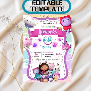 Editable Gabby&#39;s Dollhouse Birthday Invitation: Printable Kids Party Invite (Digital Download 5x7)