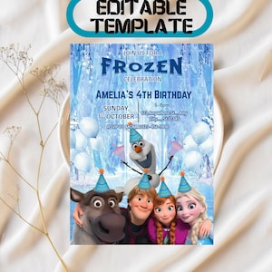 Editable Frozen Birthday Invitation: Elsa, Anna, Olaf (Digital Download 5x7 in Template)