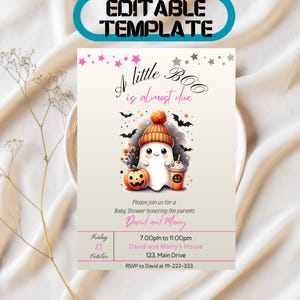 Editable Pink Ghost Baby Shower Invitation Bundle: Halloween Theme (Digital Download)