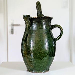 Antique Hungarian Green-Glazed Folk Pitcher