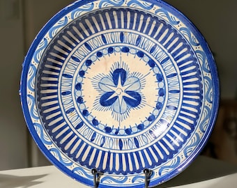 Vintage marokkanische Fes Blau & Weiß Keramik Teller | Anfang des 20.Jahrhunderts