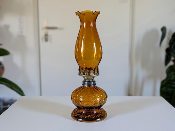 Vintage Orange Glass Oil Lamp | Made in Hong Kong
