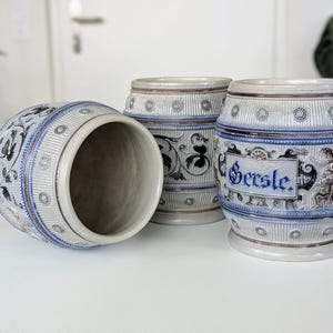 Set di antichi barattoli in gres decorati della Westerwald tedesca del XIX secolo