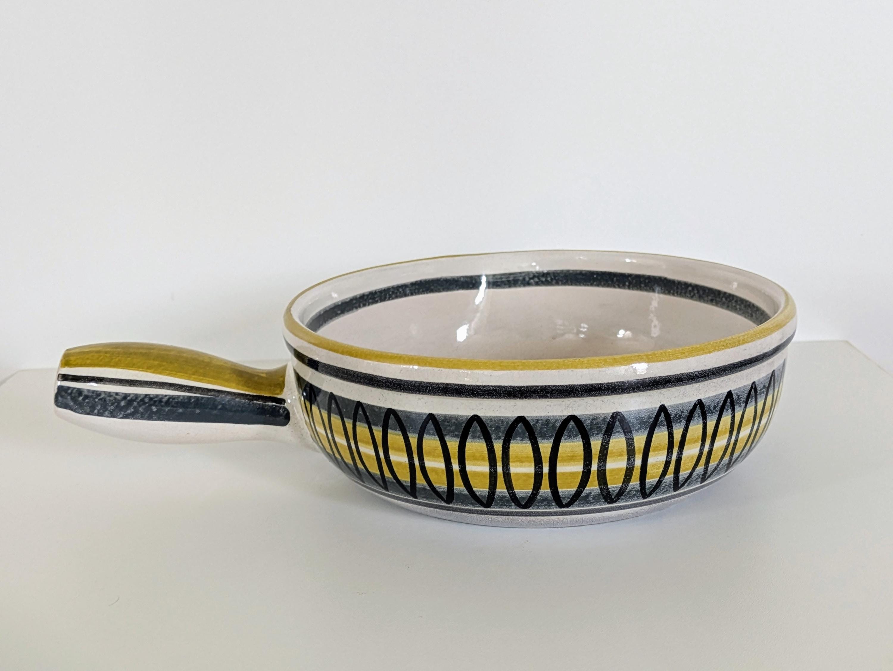 Vintage Swiss Landert Ceramic Fondue Pot and Matching Plate, 17-22