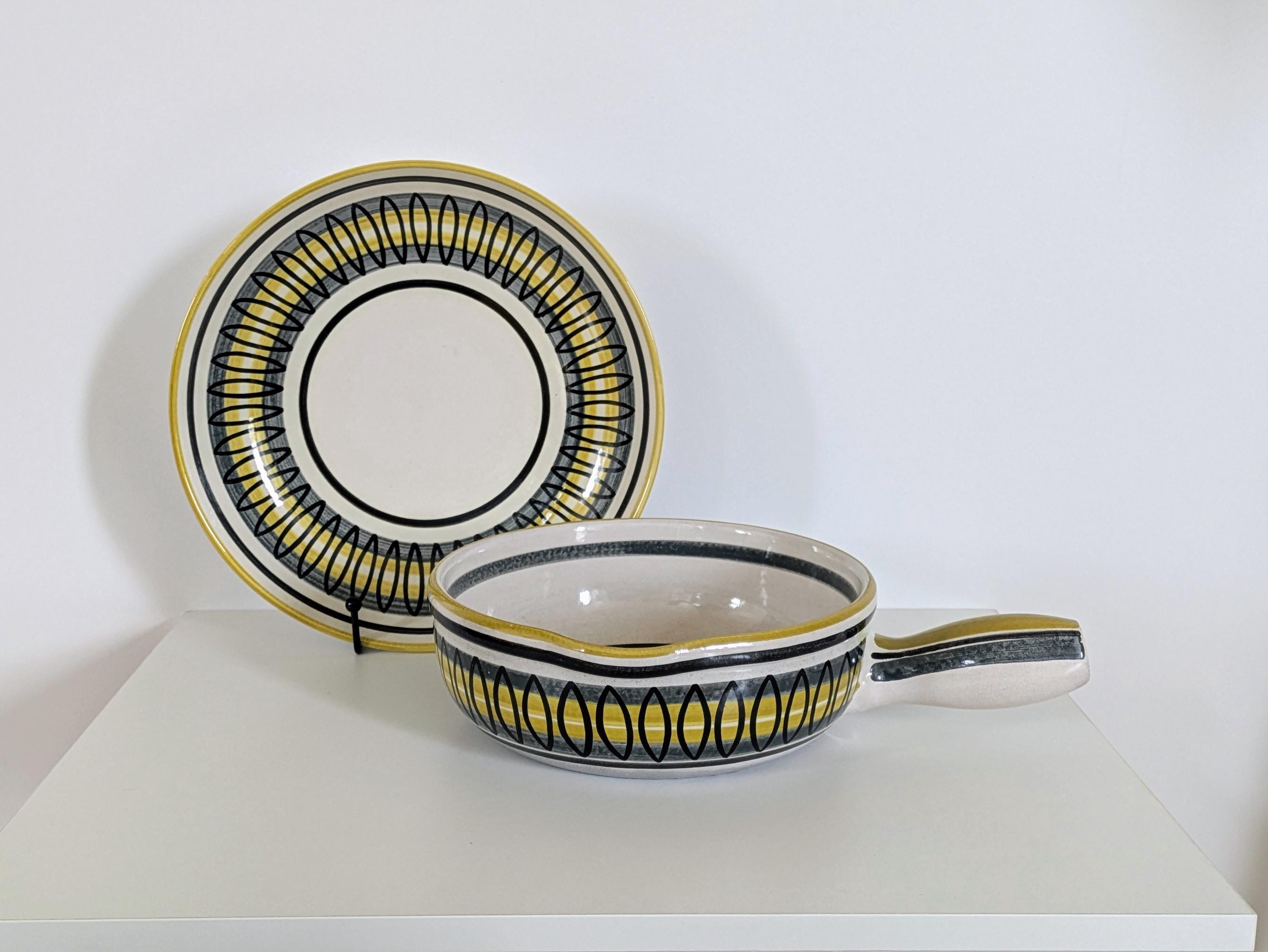 フォンデュ鍋 ヴィンテージ LANDERT Vintage Swiss Landert Ceramic Fondue Pot and Matching Plate, 17-22
