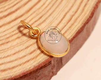 Pendentif ovale en pierre de lune • Pendentif en plaqué or 18 carats avec pierres précieuses • Pendentif ovale délicat en pierre de lune blanche avec bélière de saut • Bijoux