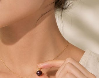Collier pendentif rubis étoilé violet, breloque rond plaqué or 18 carats, breloque de collier caution anneau, bijoux en pierres précieuses minimales