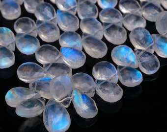 Perles arc-en-ciel pierre de lune poire, briolettes à facettes, 13 pouces fil (6x7x8x9 mm)