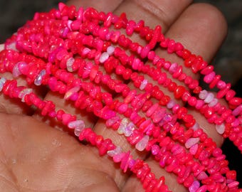 Chapelet de perles d'opale d'Éthiopie rose naturelle | Pépites d'opale néon Welo pour la fabrication de bijoux