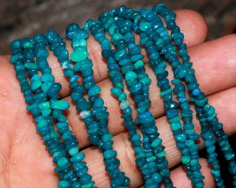 Perles d'opale d'Éthiopie bleue naturelle | Pierres précieuses d'opale de feu Welo (brin de 34 po.)