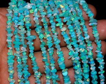 Perles d'opale éthiopienne naturelle, brins de pierres précieuses néon bleu aqua feu (13 pouces)