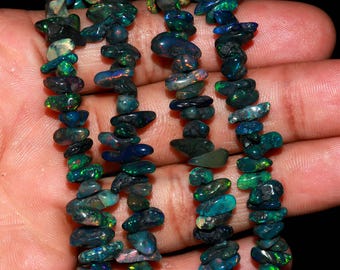 Perles d'opale noire d'Éthiopie, chapelet de pépites d'opale de feu naturelle, accessoires pour fabrication de bijoux