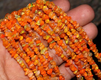 Chapelet de perles d'opale d'Éthiopie orange AAA, pépites d'opale de feu naturelles pour la fabrication de bijoux